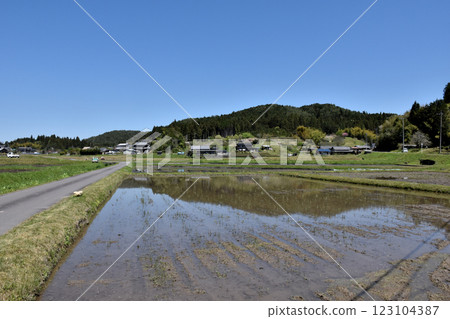 準備種植的稻田,春天的鄉村風景 準備種植的稻田,春天的鄉村風景 123104387