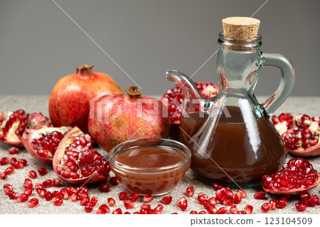 Natural Traditional Pomegranate Vinegar in Vinegar Cruet. Natural Traditional Pomegranate Vinegar in Vinegar Cruet. 123104509