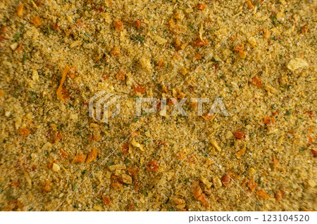 Natural seasoning with flavor enhancer, dried vegetables and salt Natural seasoning with flavor enhancer, dried vegetables and salt 123104520