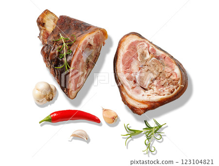 Smoked pork knuckle, ham hock isolated on white Smoked pork knuckle, ham hock isolated on white 123104821