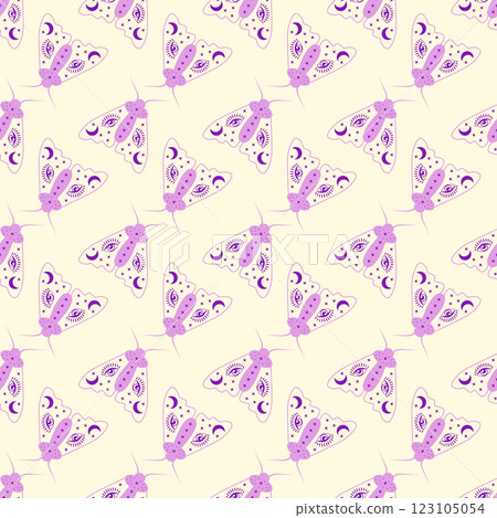 Magic seamless pattern with constellations, sun, moon, magic eyes, clouds and stars. Mystical esoteric background for design 123105054