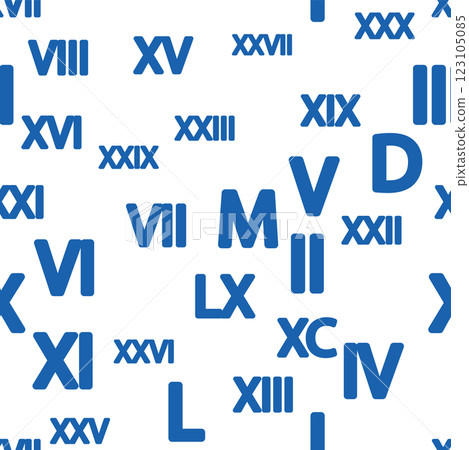 Seamless pattern with Roman numerals. Ten, twenty, thirty, forty, fifty, sixty, seventy, eighty, ninety. Algebra and geometry, calculations 123105085