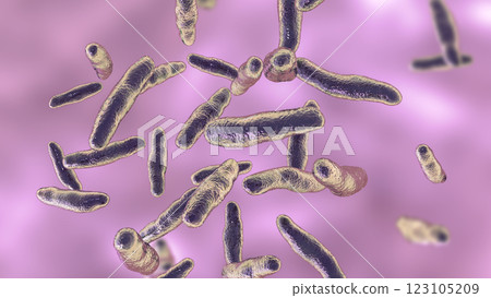 Biofilm of antibiotic resistant bacteria. Rod-shaped and spherical bacteria. Escherichia coli, Pseudomonas, Mycobacterium tuberculosis, Klebsiella, Staphylococcus aureus, MRSA. 3D illustration 123105209
