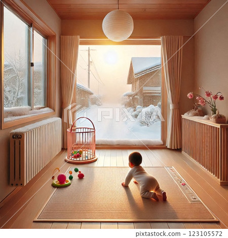 A warm room in winter where babies can play safely A warm room in winter where babies can play safely 123105572