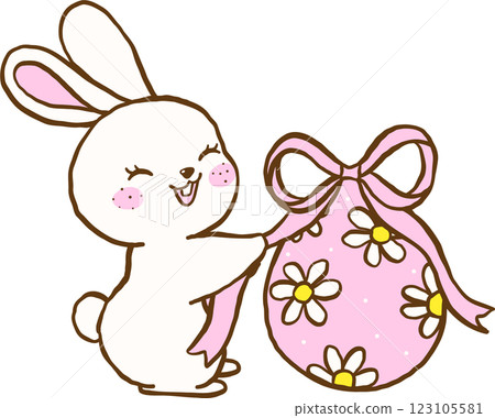 Cute Coquette Easter Bunny decorate Egg with Bow Cartoon Hand Drawn Cute Coquette Easter Bunny decorate Egg with Bow Cartoon Hand Drawn 123105581