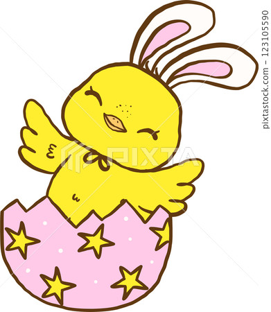 Groovy Easter Chicken Bunny Ears in Egg Cartoon Hand Drawn Groovy Easter Chicken Bunny Ears in Egg Cartoon Hand Drawn 123105590