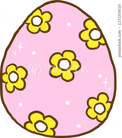 Groovy Retro Easter Pink Egg flower pattern Doodle Hand Drawn 123105610