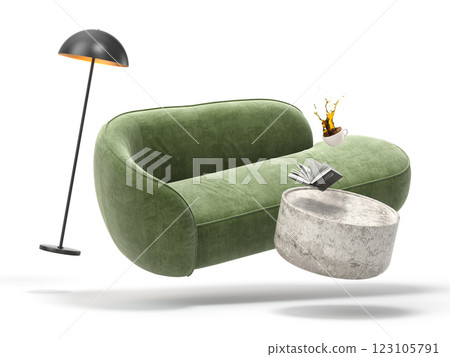 Zero gravity white interior living room 3 D Illustration Zero gravity white interior living room 3 D Illustration 123105791