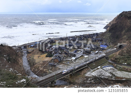 Limited express "Shirayuki" running on the Shin-Etsu main line in winter 123105855