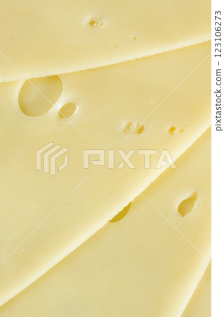 Semi-hard cheese close-up, thin slices, top view Semi-hard cheese close-up, thin slices, top view 123106273