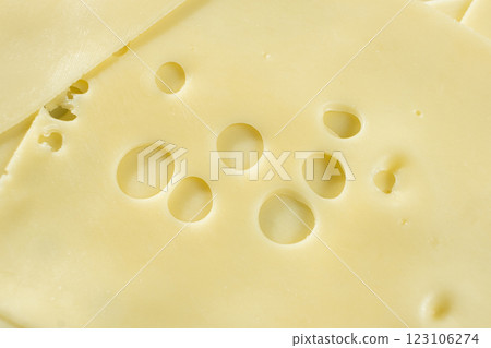 Delicate Semi-Hard Cheese Slices with Holes Delicate Semi-Hard Cheese Slices with Holes 123106274