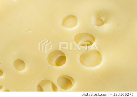 Delicate Semi-Hard Cheese Slices with Holes 123106275