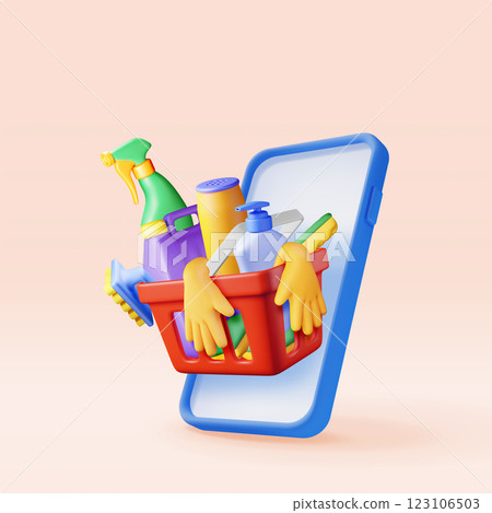 3D home cleaning tools on phone 123106503