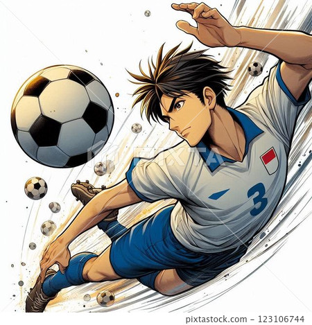 男孩踢足球（AI 生成） 123106744