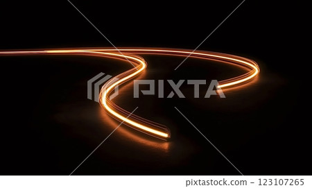Orange light trails creating a dynamic pattern on dark background 123107265