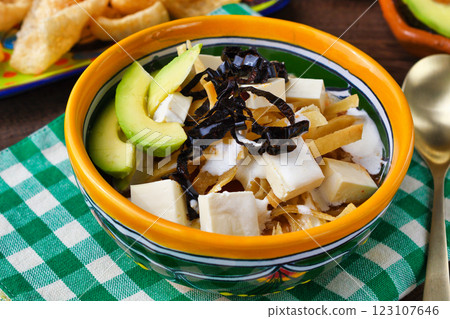 Mexican cuisine Sopa de Tortilla (Sopa Azteca) 123107646