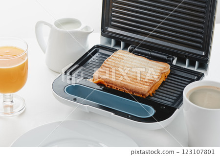 ham and cheese sandwich on a sandwich toaster 123107801