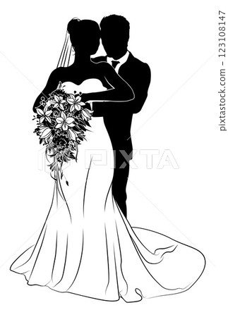 Bride And Groom Couple Wedding Dress Silhouettes Bride And Groom Couple Wedding Dress Silhouettes 123108147