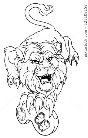 Lion Gamer Video Game Animal Sports Team Mascot 123108158