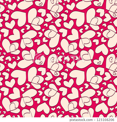 Retro Valentine's Day romantic seamless pattern with cute cartoon hearts. Love background for february 14 123108206