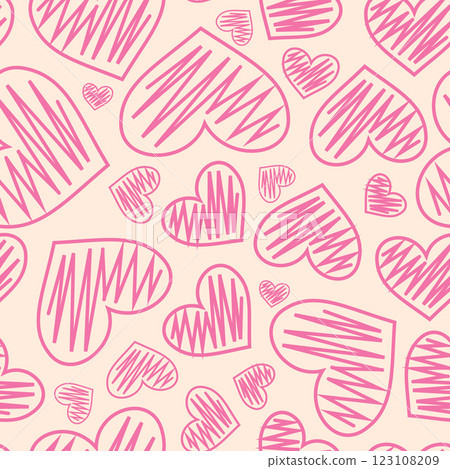 Retro Valentine's Day romantic seamless pattern with cute cartoon hearts. Love background for february 14 123108209