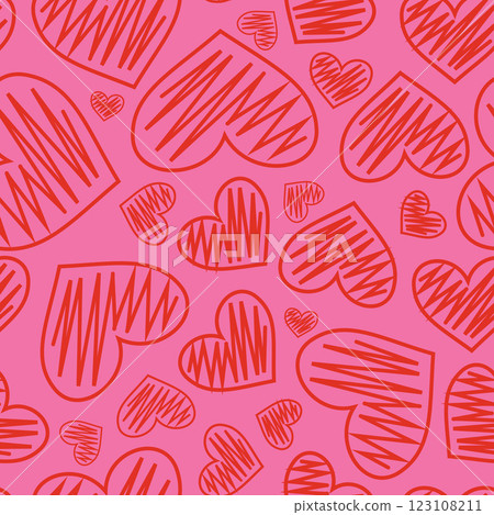Retro Valentine's Day romantic seamless pattern with cute cartoon hearts. Love background for february 14 123108211