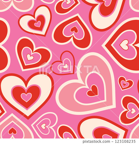 Retro Valentine's Day romantic seamless pattern with cute cartoon hearts. Love background for february 14 123108235