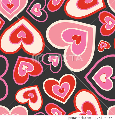 Retro Valentine's Day romantic seamless pattern with cute cartoon hearts. Love background for february 14 123108236