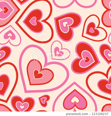 Retro Valentine's Day romantic seamless pattern with cute cartoon hearts. Love background for february 14 Retro Valentine's Day romantic seamless pattern with cute cartoon hearts. Love background for february 14 123108237