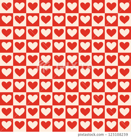 Retro Valentine's Day romantic seamless pattern with cute cartoon hearts. Love background for february 14 123108239