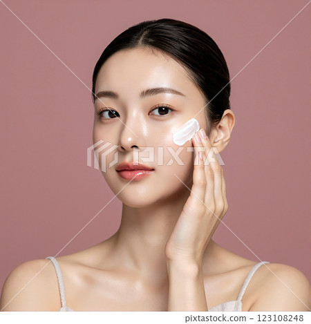 young woman with clean skin and face 123108248