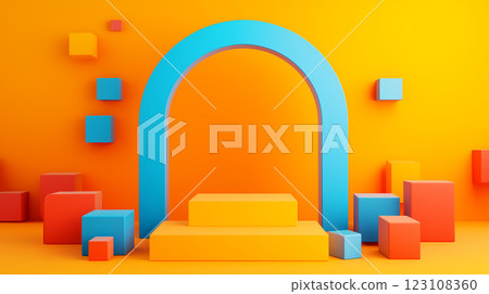 彩色積木搭建的拱門展台 123108360