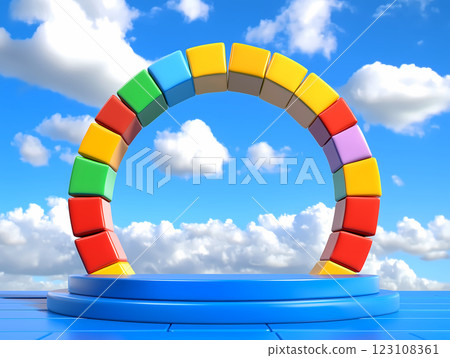 彩色積木搭建的拱門展台 123108361