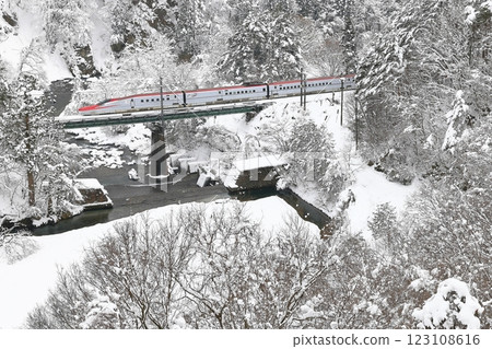 Akita Shinkansen in the snow Akita Shinkansen in the snow 123108616