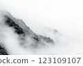 Nestled within the cinematic landscape of a foggy mountain valley lies a monochrome mood, vast depth, and enigmatic atmosphere that captivates the senses. 123109107
