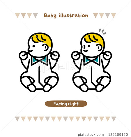 簡單可愛的嬰兒線描插圖。移動頸部 簡單可愛的嬰兒線描插圖。移動頸部 123109150