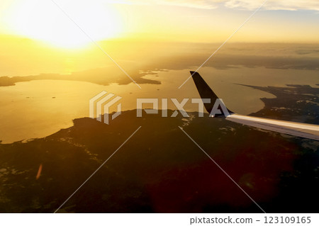 <Vehicle> Sunset and Tokyo Bay seen from an airplane heading from Takamatsu to Haneda <Vehicle> Sunset and Tokyo Bay seen from an airplane heading from Takamatsu to Haneda 123109165
