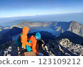 couple of  hikers at submit of  Mount Rinjani,Lombok,Indonesia. 123109212