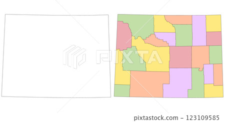 Wyoming administrative map, Wyoming outline and counties state map set - illustration version Wyoming administrative map, Wyoming outline and counties state map set - illustration version 123109585