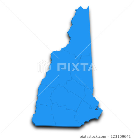 3d New Hampshire map state with color. United State of America, US, United State 123109641