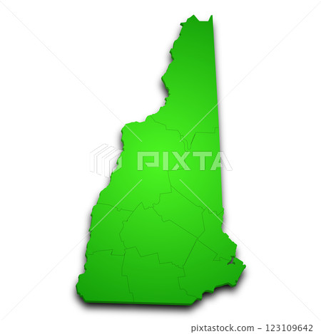 3d New Hampshire map state with color. United State of America, US, United State 3d New Hampshire map state with color. United State of America, US, United State 123109642