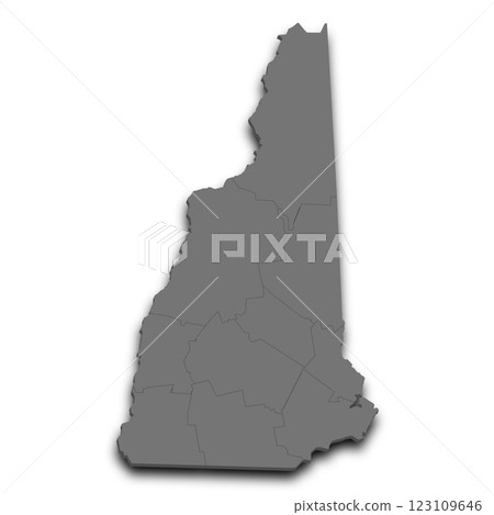 3d New Hampshire map state with color. United State of America, US, United State 123109646