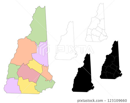 New Hampshire administrative map, New Hampshire outline and counties state map set - illustration version 123109660