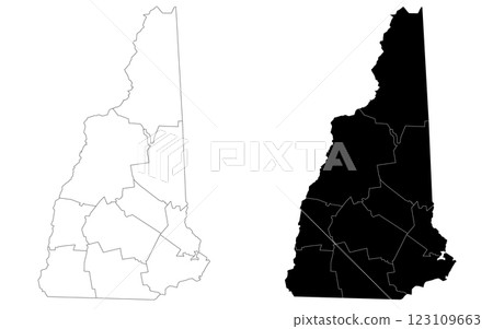 New Hampshire administrative map, New Hampshire outline and counties state map set - illustration version 123109663