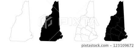 New Hampshire administrative map, New Hampshire outline and counties state map set - illustration version 123109672