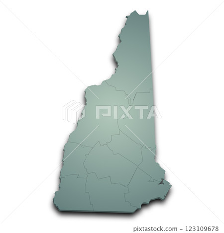 3d New Hampshire map state with color. United State of America, US, United State 123109678