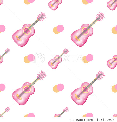 Seamless pattern of pink guitar for fabric design, gift wrapping paper, cards, or background Seamless pattern of pink guitar for fabric design, gift wrapping paper, cards, or background 123109692