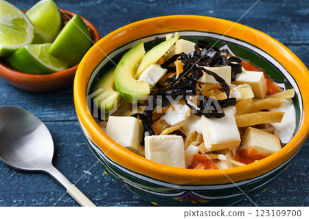 Mexican cuisine Sopa de Tortilla (Sopa Azteca) 123109700