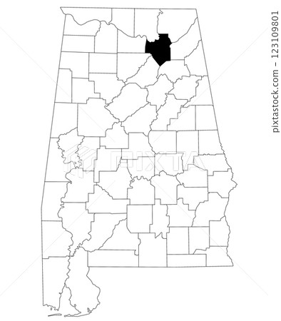 Map of Marshall County in Alabama state on white backround. single County map highlighted by black color on Alabama map. UNITED STATES, US 123109801