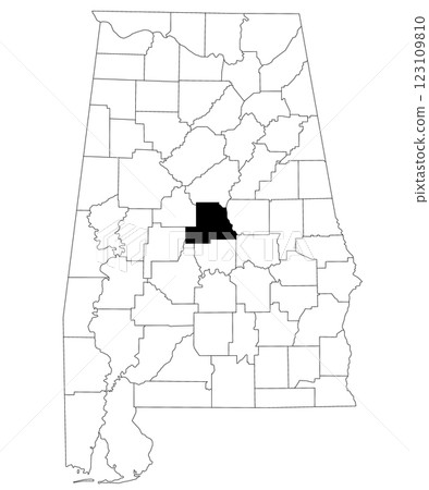 Map of Chilton County in Alabama state on white backround. single County map highlighted by black color on Alabama map. UNITED STATES, US Map of Chilton County in Alabama state on white backround. single County map highlighted by black color on Alabama map. UNITED STATES, US 123109810